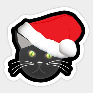 Christmas Kitty Cat Wearing a Santa Hat (Black Background) Sticker